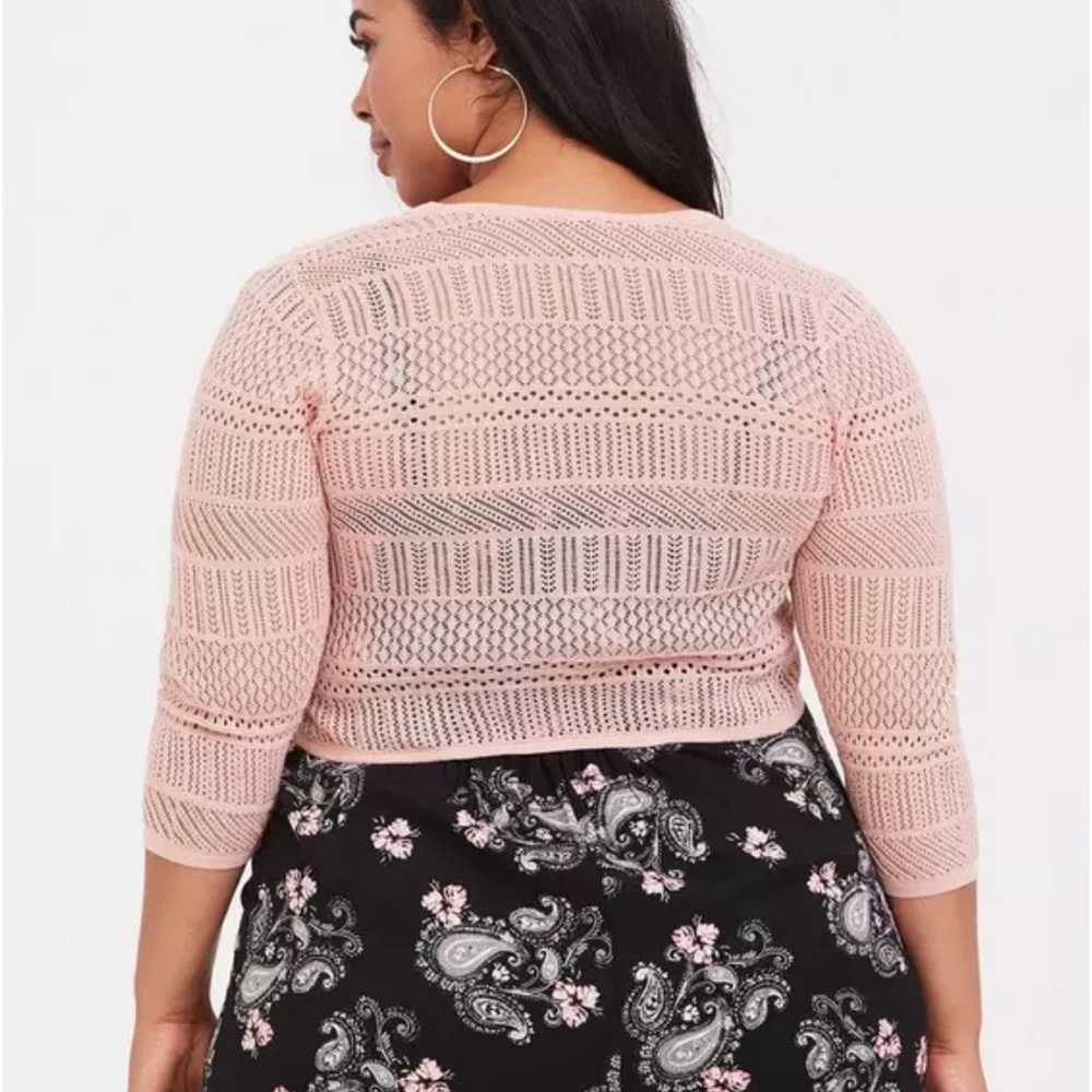 TORRID Pointelle Shrug 3/4 Sleeve Open Front Sweater EUC - Picture 2 of 11